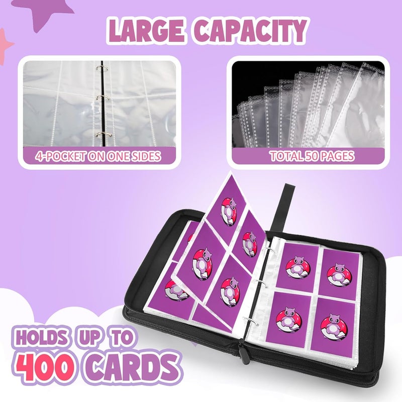 Daisiki Premium Collectible Trading Card Albums，Card Binder Fits 400 Cards with 50 Removable Sleeves，Display Game Card Case book Holder, Purple Themes - Image 5